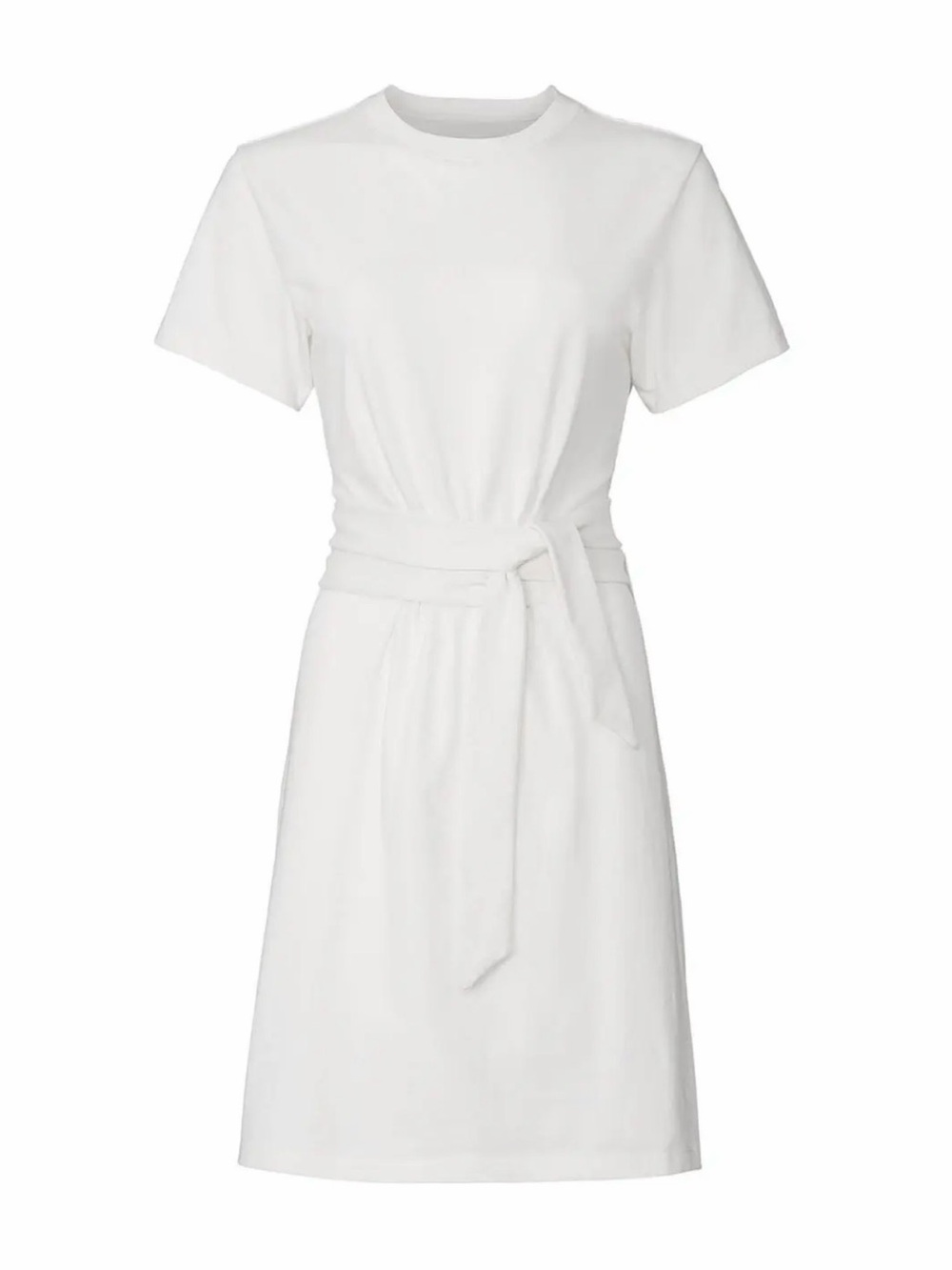 Vince White Crewneck Tie-Waist Short Sleeve Dress